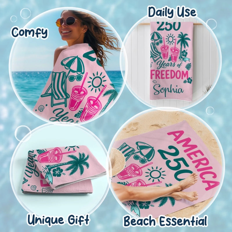 Personalized America 250th Anniversary – Beach Towel – Vacation Gifts For Family – 250 Years Standing Strong