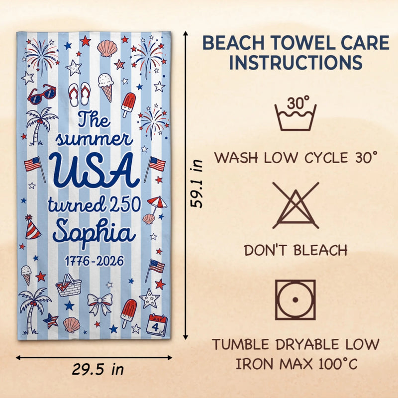 Personalized America 250th Anniversary – Beach Towel – Vacation Gifts For Family – Freedom Never Goes Out Of Style