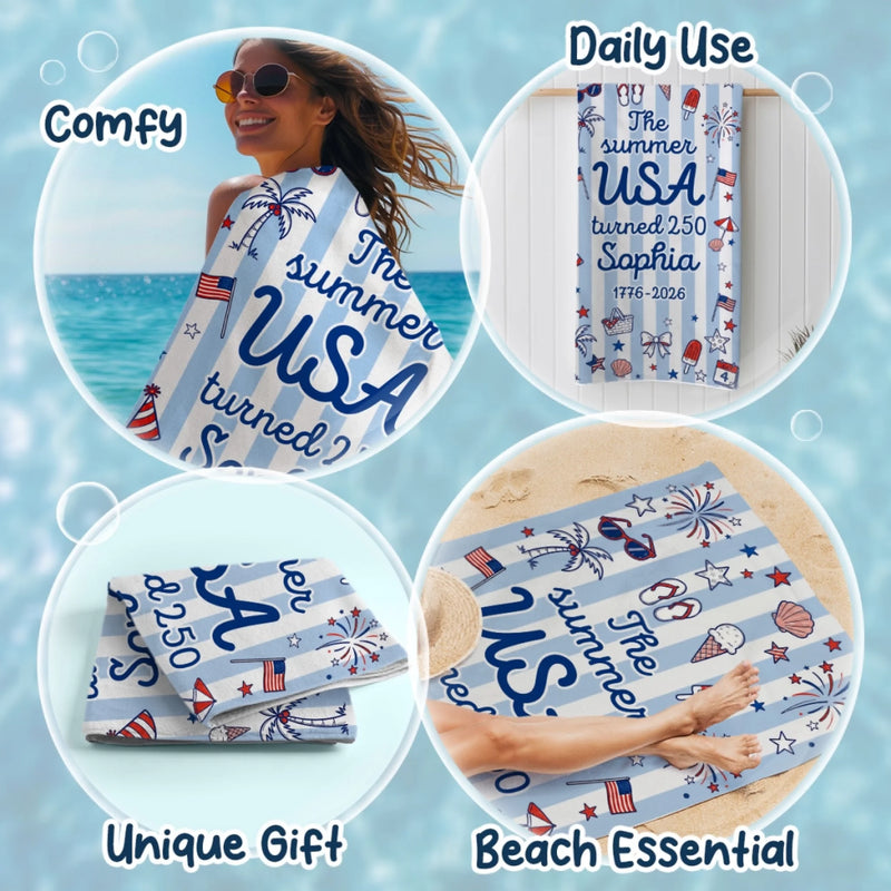Personalized America 250th Anniversary – Beach Towel – Vacation Gifts For Family – Freedom Never Goes Out Of Style