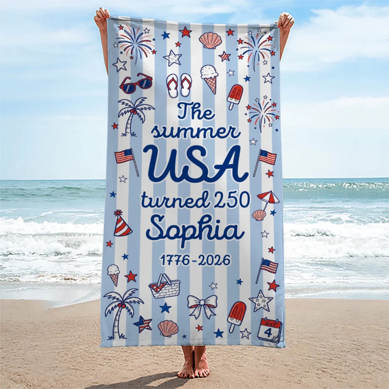 Personalized America 250th Anniversary – Beach Towel – Vacation Gifts For Family – Freedom Never Goes Out Of Style
