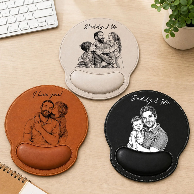 Personalized Photo Leather Mouse Pad – Birthday Gifts For Dad, Grandpa – Dad Makes Every Memory Better