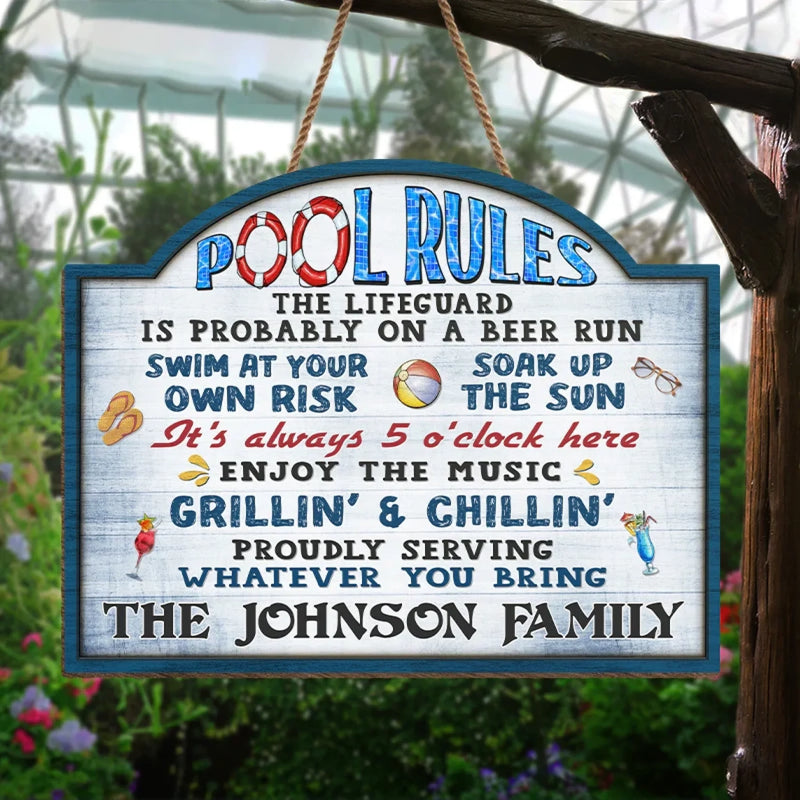 Personalized Wood Sign – Gifts for Couple – Swim At Your Own Risk Soak Up The Sun