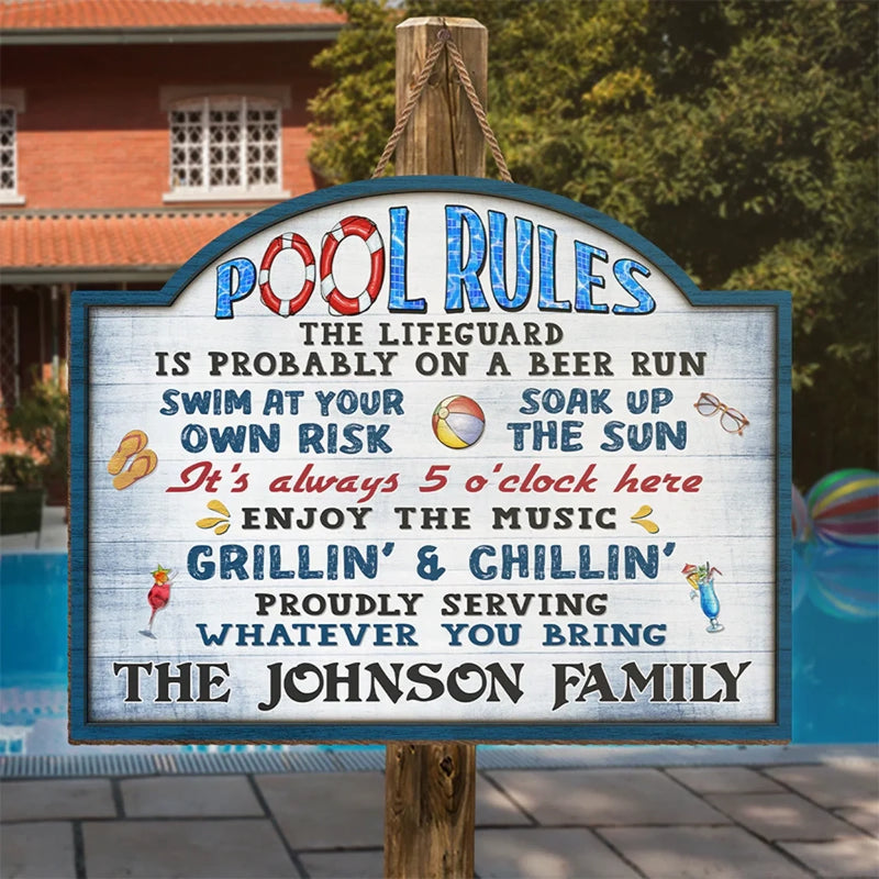 Personalized Wood Sign – Gifts for Couple – Swim At Your Own Risk Soak Up The Sun