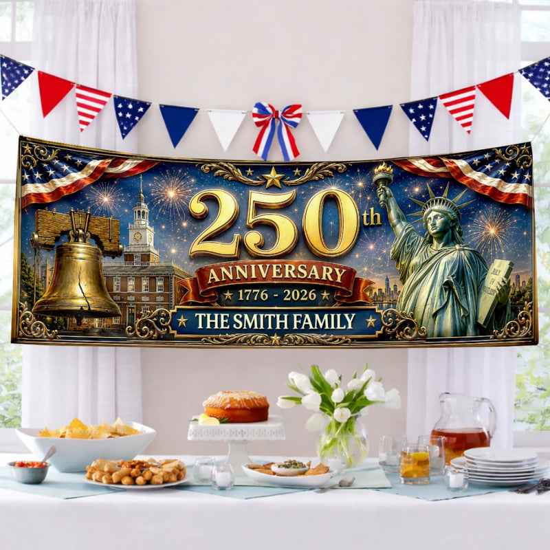 Personalized America 250th Anniversary – Polyester Outdoor Banner – Gifts For Family – Freedom And Pride