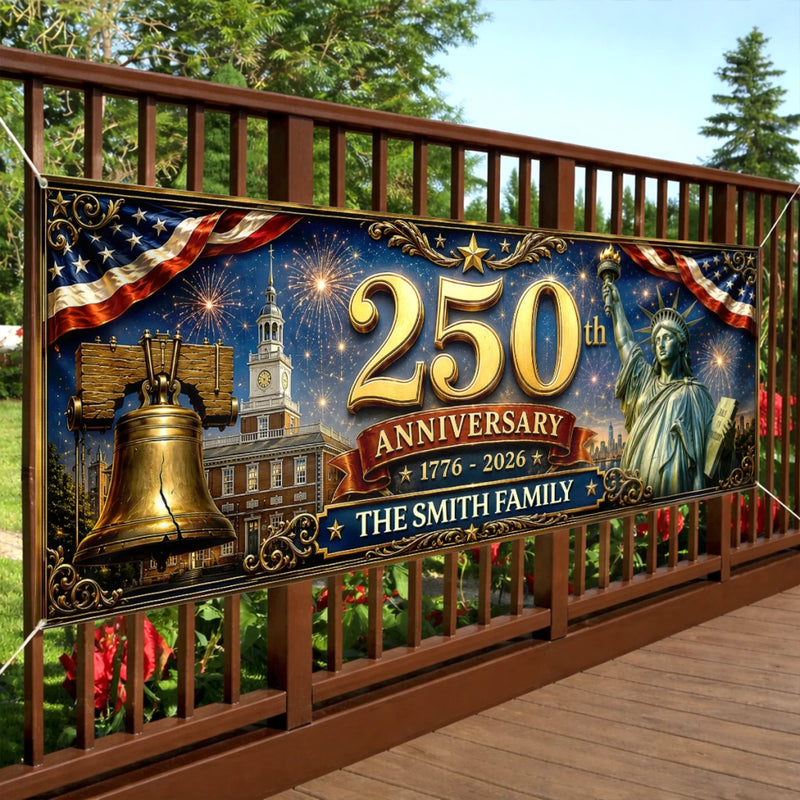 Personalized America 250th Anniversary – Polyester Outdoor Banner – Gifts For Family – Freedom And Pride