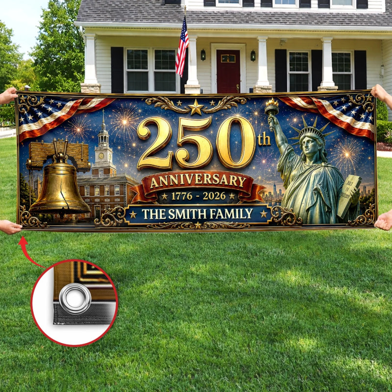 Personalized America 250th Anniversary – Polyester Outdoor Banner – Gifts For Family – Freedom And Pride
