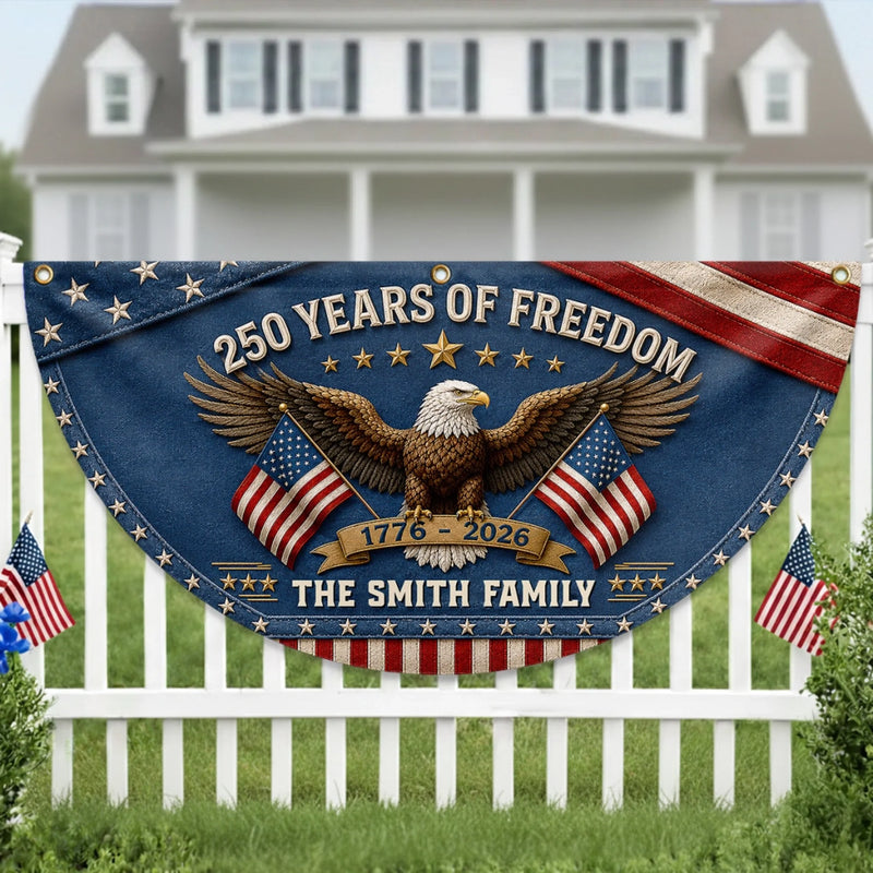 Personalized America 250th Anniversary – Non-Pleated Fan Flag – Gifts For Family – United By Liberty