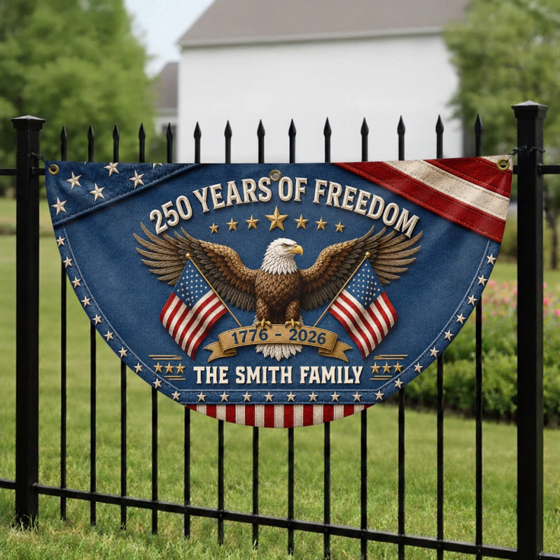 Personalized America 250th Anniversary – Non-Pleated Fan Flag – Gifts For Family – United By Liberty