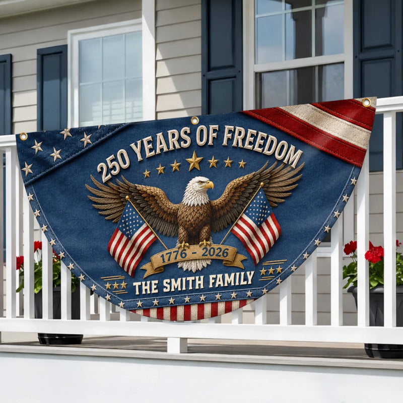 Personalized America 250th Anniversary – Non-Pleated Fan Flag – Gifts For Family – United By Liberty