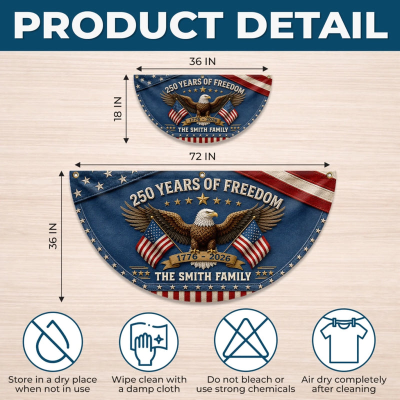 Personalized America 250th Anniversary – Non-Pleated Fan Flag – Gifts For Family – United By Liberty