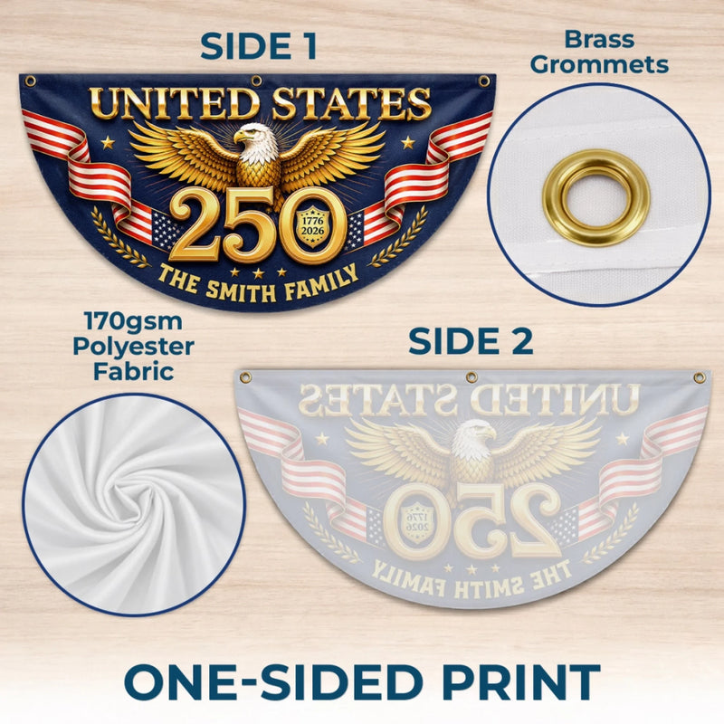 Personalized America 250th Anniversary – Non-Pleated Fan Flag – Gifts For Family – Proud Loud American
