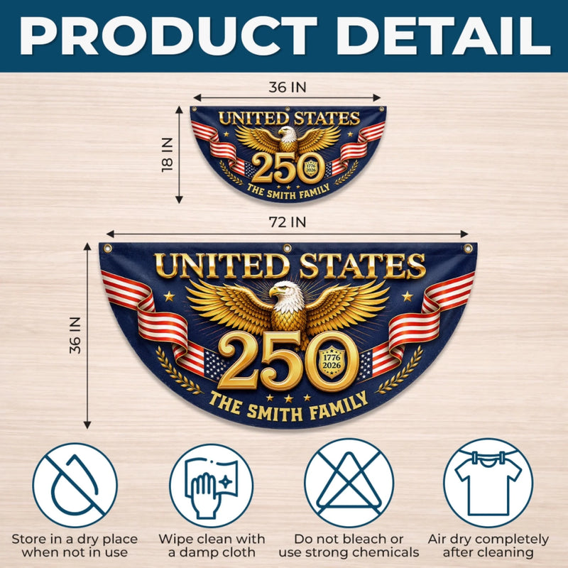 Personalized America 250th Anniversary – Non-Pleated Fan Flag – Gifts For Family – Proud Loud American