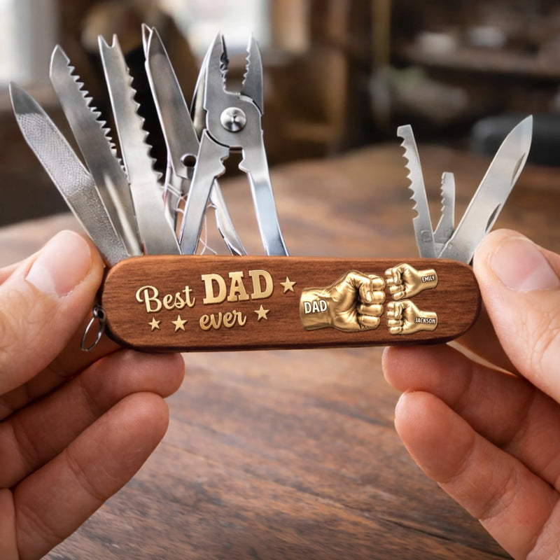 Personalized 15-in-1 Pocket Multi Tool – Gifts For Dad, Grandpa – Dad’s Survival Tool