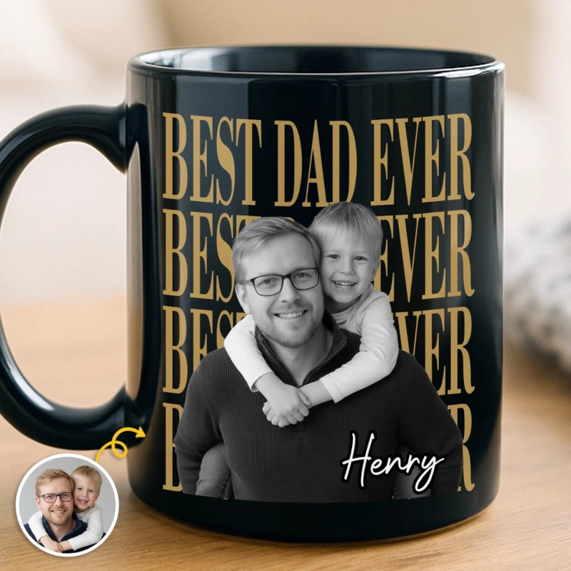 Personalized Photo Black Mug – Gifts For Dad, Grandpa – The Man, The Myth