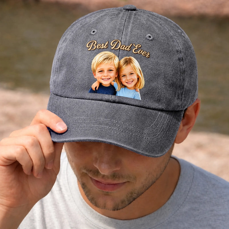 Personalized Photo Washed Cap – Birthday Gifts For Dad, Grandpa – Thankful For Dad Every Day