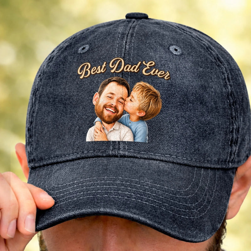 Personalized Photo Washed Cap – Birthday Gifts For Dad, Grandpa – Thankful For Dad Every Day