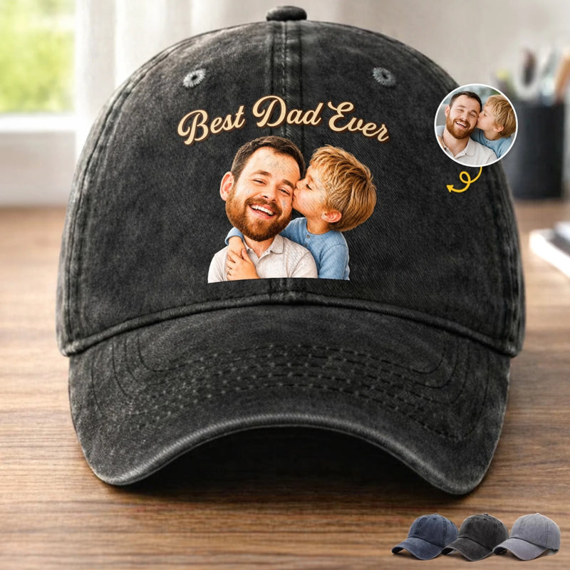 Personalized Photo Washed Cap – Birthday Gifts For Dad, Grandpa – Thankful For Dad Every Day