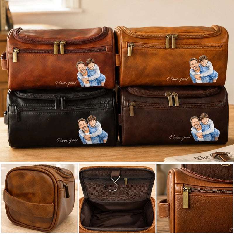 Personalized Photo Leather Toiletry Bag – Gifts For Dad, Grandpa – Forever Proud To Call You Dad