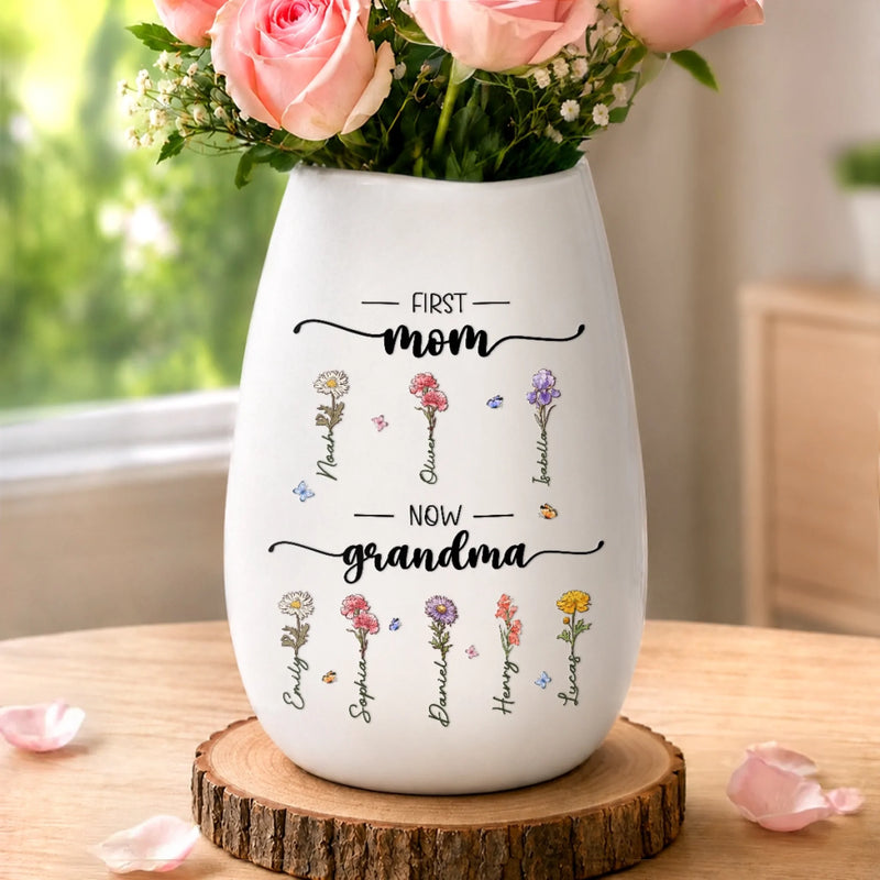 Personalized Oval Ceramic Flower Vase – Birthday Gifts For Grandma – Blessed With Generations Of Love