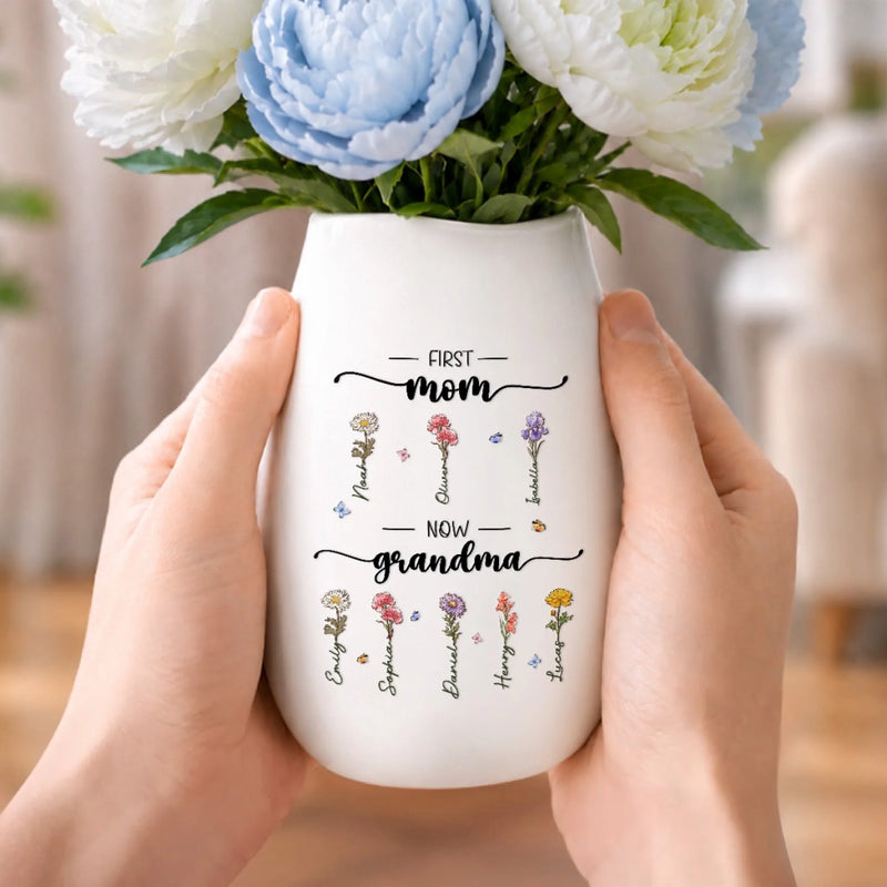 Personalized Oval Ceramic Flower Vase – Birthday Gifts For Grandma – Blessed With Generations Of Love