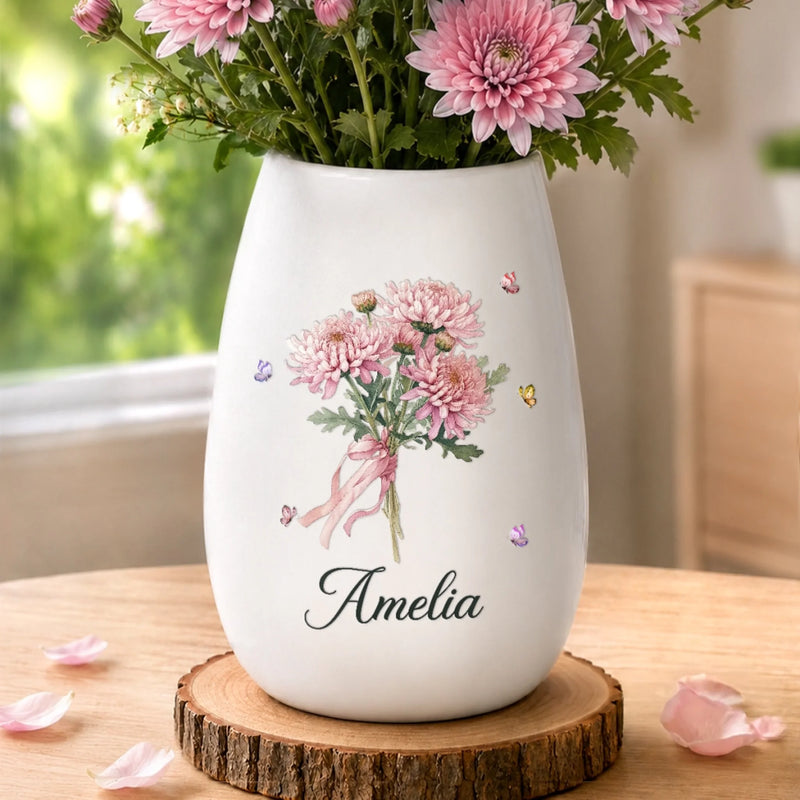Personalized Oval Ceramic Flower Vase – Gifts For Women, Besties, Sisters, BFF – Blooming Beautifully Every Day