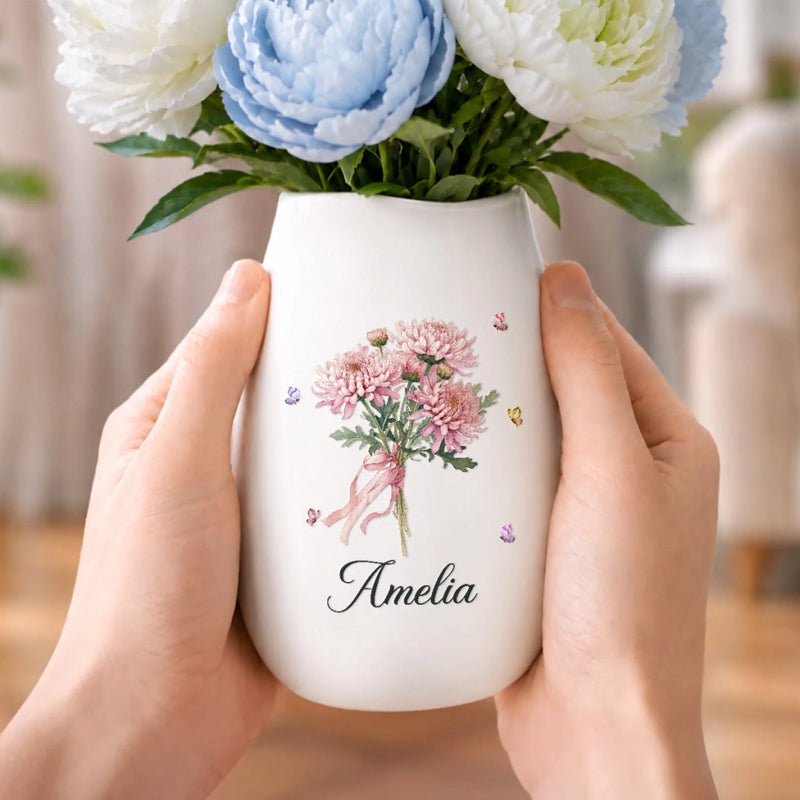 Personalized Oval Ceramic Flower Vase – Gifts For Women, Besties, Sisters, BFF – Blooming Beautifully Every Day