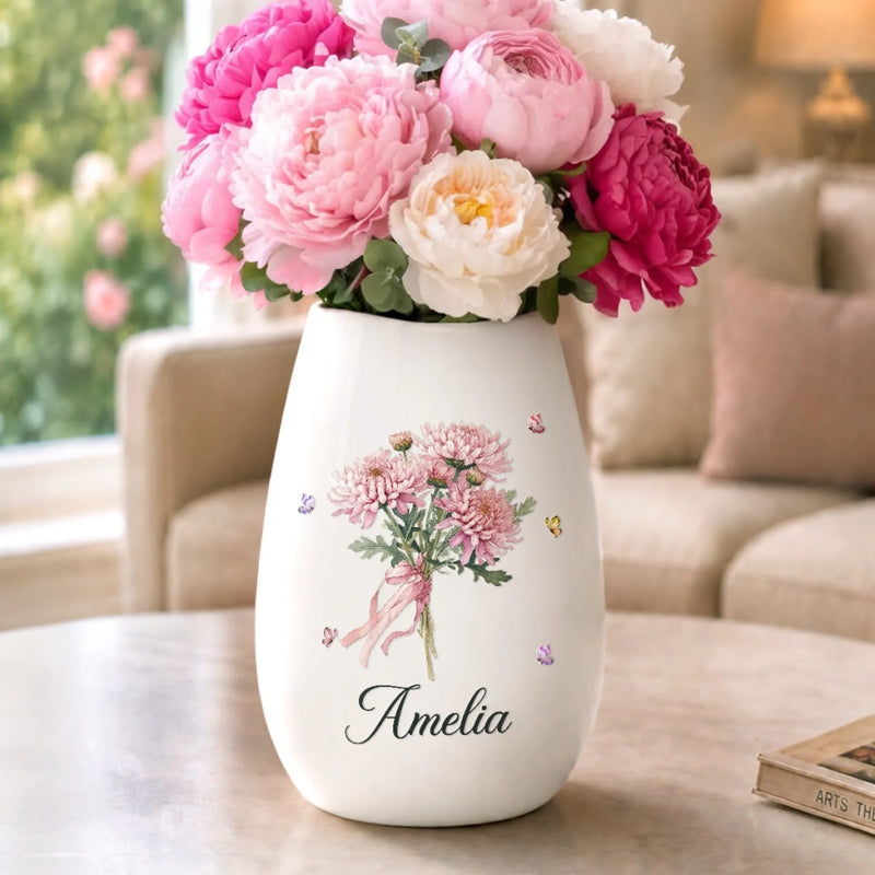 Personalized Oval Ceramic Flower Vase – Gifts For Women, Besties, Sisters, BFF – Blooming Beautifully Every Day
