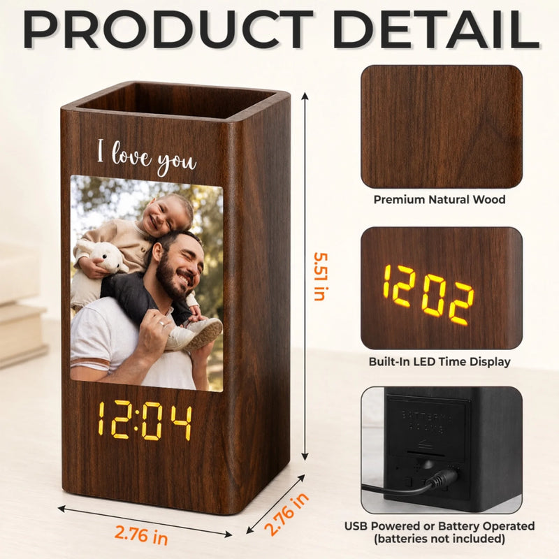 Personalized Photo Pen Holder With Clock – Gifts For Dad, Grandpa – Loved Guided And Inspired By Dad
