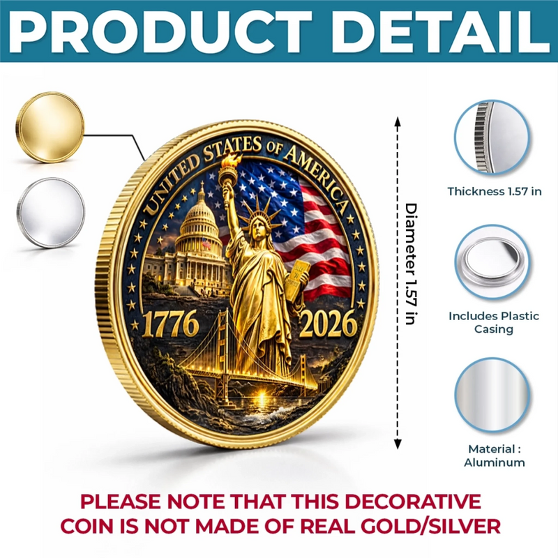 Personalized America 250th Anniversary Commemorative Keepsake Coin – Gifts For Family – United In Courage And Glory