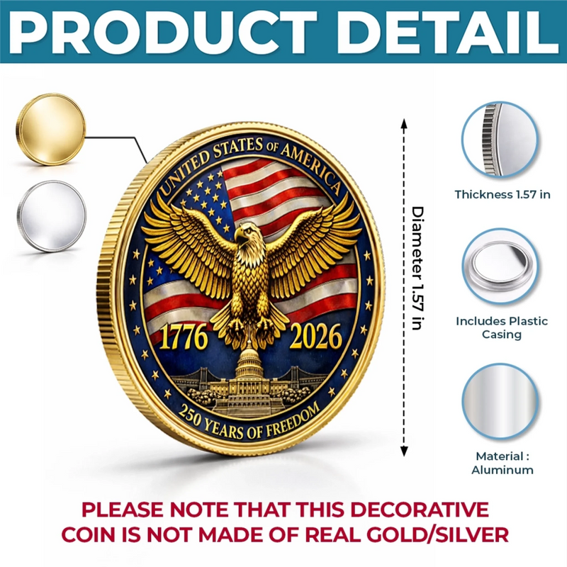 Personalized America 250th Anniversary Commemorative Keepsake Coin – Gifts For Family – One Nation Strong And Free