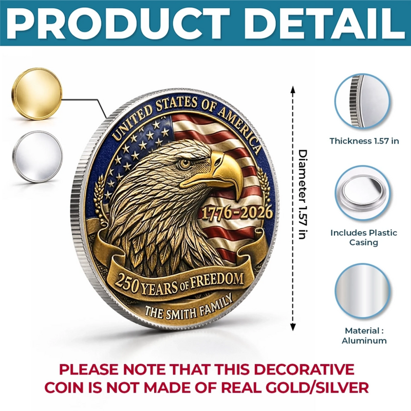 Personalized America 250th Anniversary Commemorative Keepsake Coin – Gifts For Family – Proud American Family