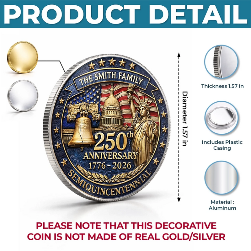 Personalized America 250th Anniversary Commemorative Keepsake Coin – Gifts For Family – Liberty Runs In Our Blood