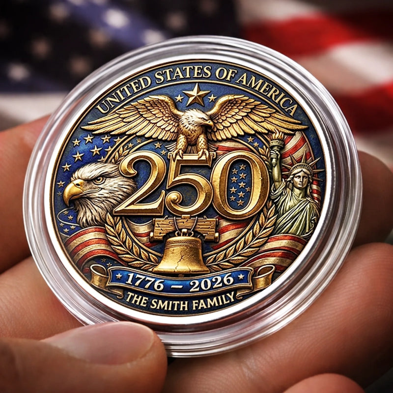 Personalized America 250th Anniversary Commemorative Keepsake Coin – Gifts For Family – United In Freedom And Pride