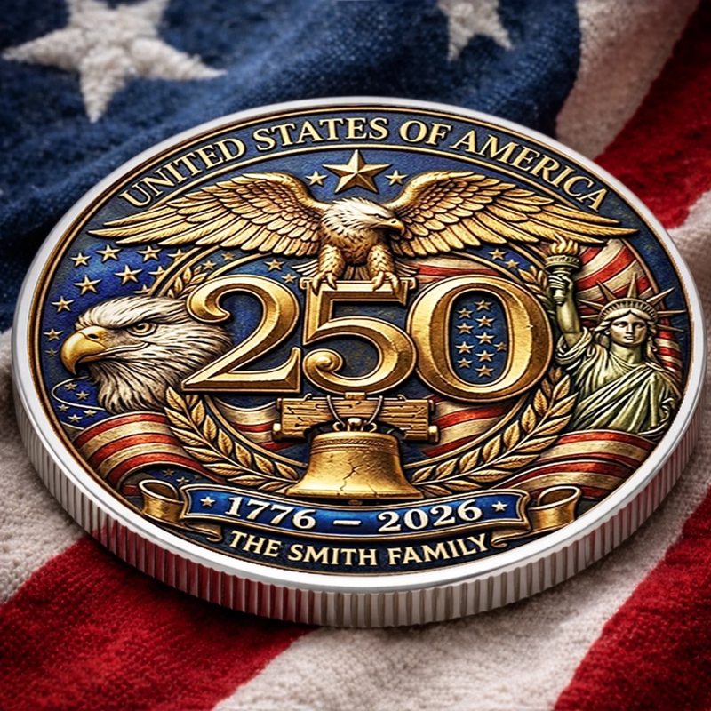 Personalized America 250th Anniversary Commemorative Keepsake Coin – Gifts For Family – United In Freedom And Pride