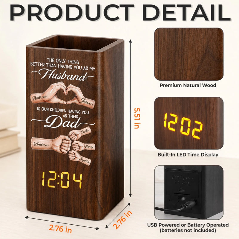 Personalized Pen Holder With Clock – Gifts For Husband – Forever Thankful For Your Love