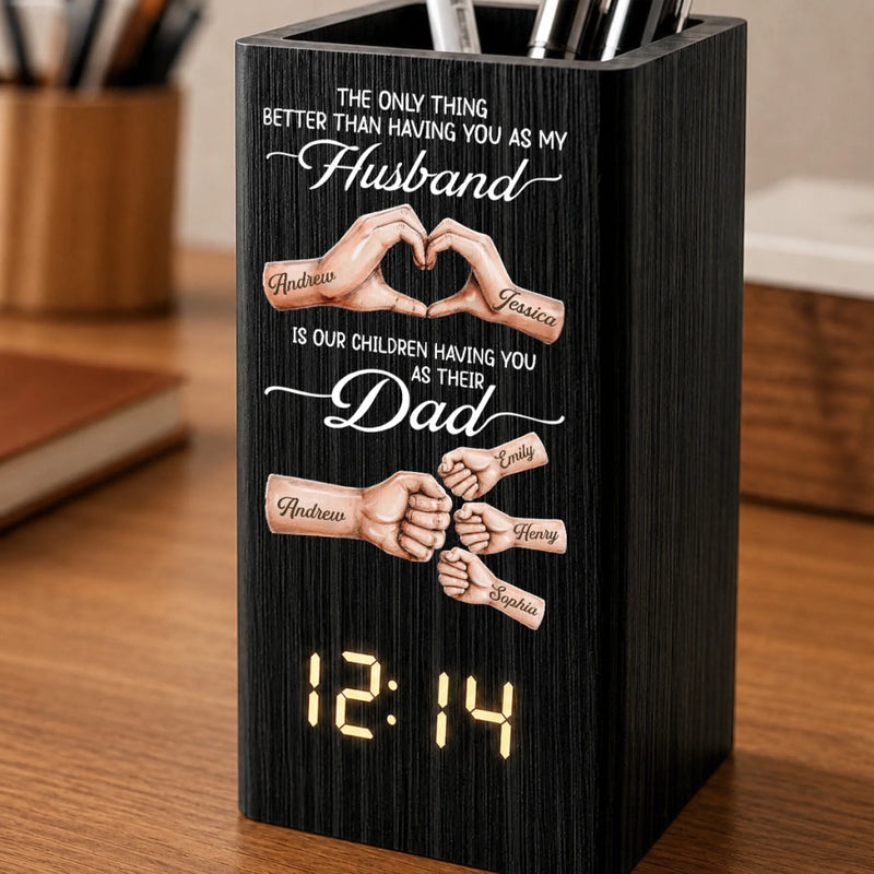 Personalized Pen Holder With Clock – Gifts For Husband – Forever Thankful For Your Love