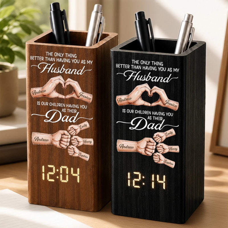 Personalized Pen Holder With Clock – Gifts For Husband – Forever Thankful For Your Love
