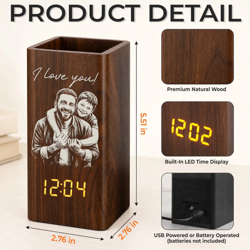 Personalized Photo Pen Holder With Clock – Gifts For Dad, Grandpa – Dad Makes Life Extraordinary