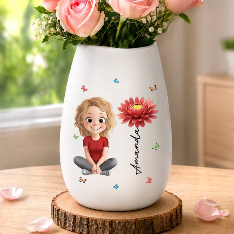 Personalized Oval Ceramic Flower Vase – Birthday Gifts For Women, Besties, Sisters, BFF – A Little Piece Of Me