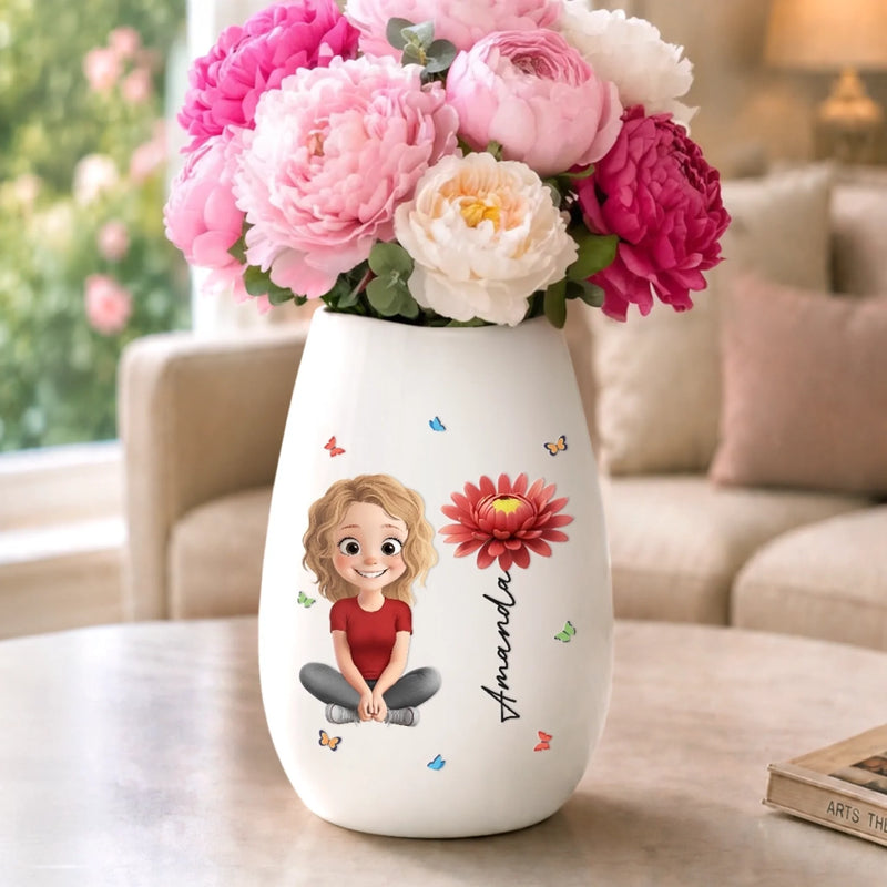 Personalized Oval Ceramic Flower Vase – Birthday Gifts For Women, Besties, Sisters, BFF – A Little Piece Of Me