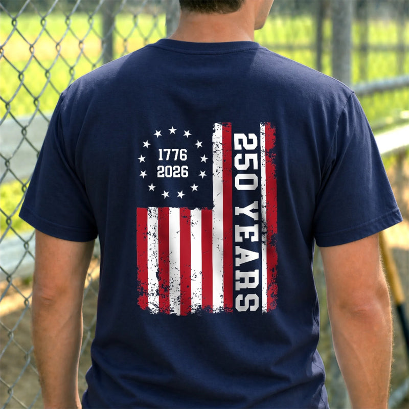 Personalized America 250th Anniversary Unisex T-shirt – Gifts For Dad, Grandpa – Proud American Since Birth