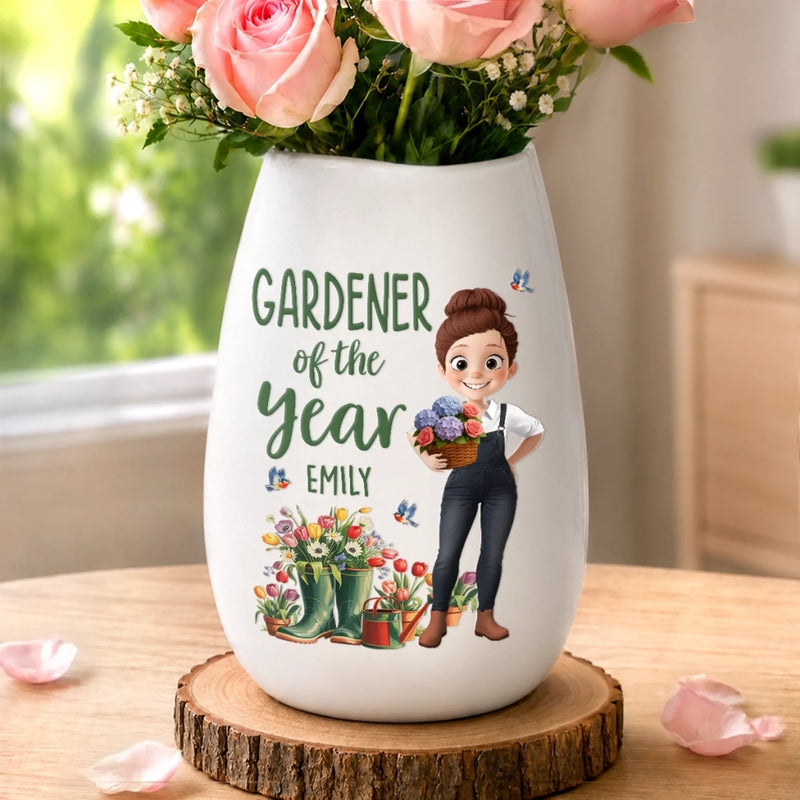 Personalized Oval Ceramic Flower Vase – Gifts For Gardeners – Garden Bloom Keeper