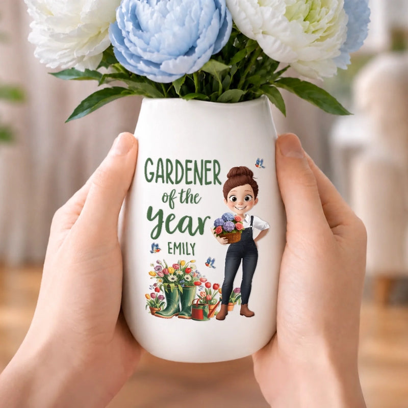 Personalized Oval Ceramic Flower Vase – Gifts For Gardeners – Garden Bloom Keeper
