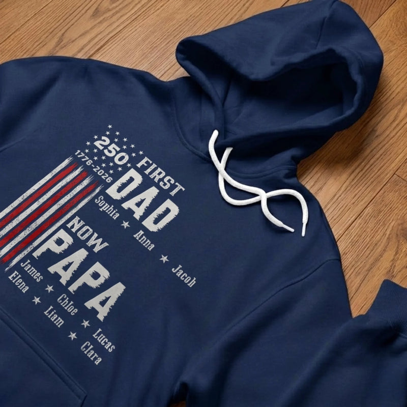 Personalized America 250th Anniversary T-shirt, Hoodie – Gifts For Dad, Grandpa – Started As Dad, Promoted To Grandpa