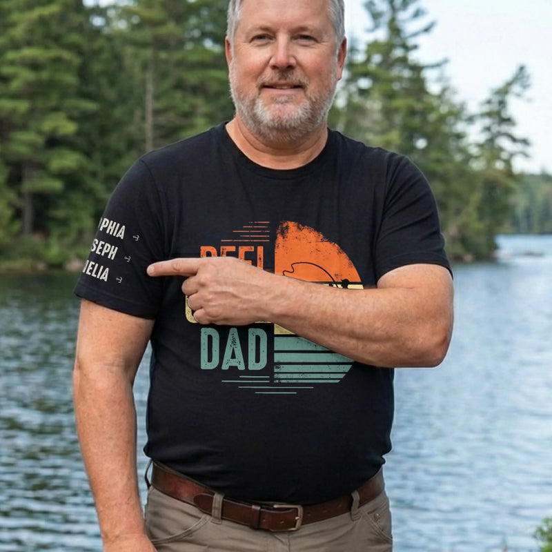 Personalized Unisex T-Shirt With Design On Sleeve – Gifts For Fisherman, Dad, Grandpa – The Fishing Legend
