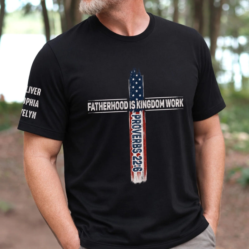 Personalized Unisex T-Shirt With Design On Sleeve – Gifts For Dad, Grandpa – A Father’s Love Lasts Forever