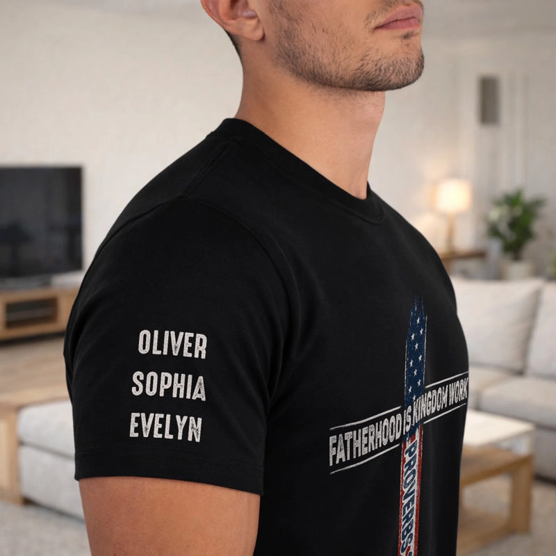 Personalized Unisex T-Shirt With Design On Sleeve – Gifts For Dad, Grandpa – A Father’s Love Lasts Forever