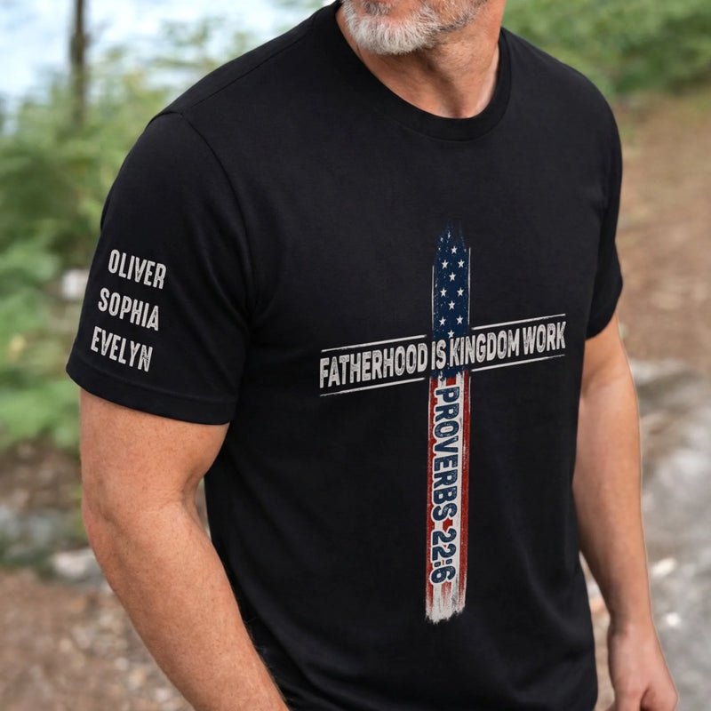 Personalized Unisex T-Shirt With Design On Sleeve – Gifts For Dad, Grandpa – A Father’s Love Lasts Forever