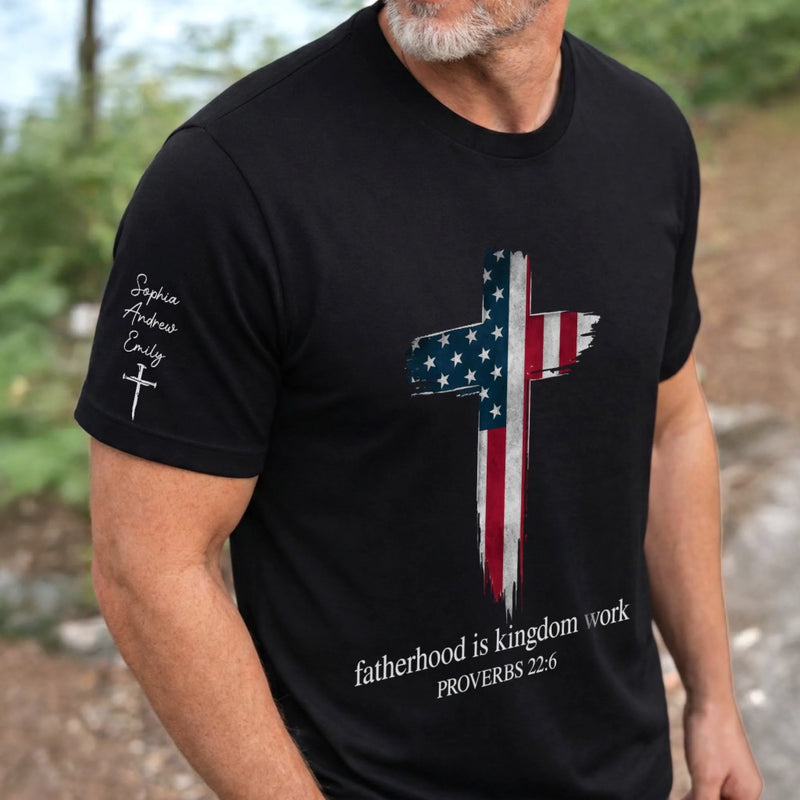 Personalized Unisex T-Shirt With Design On Sleeve – Gifts For Dad, Grandpa – Dad Makes Ordinary Days Special