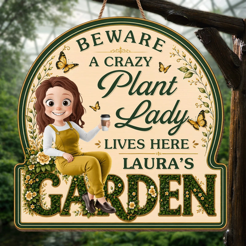 Personalized Wood Sign – Gifts For Gardeners – A Crazy Plant Lady Lives Here